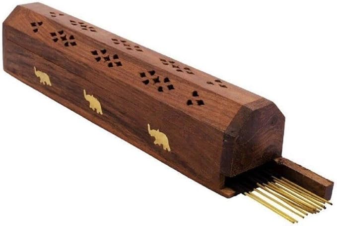 Bless-International Traditional-Handmade-Burner Wooden-Coffin-Incense-Stick-Holder Ash-Catcher-Stand (Wooden Coffin) - Bloomnest
