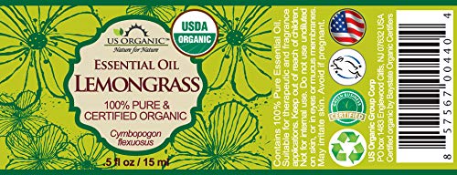 US Organic 100% Pure Lemongrass Essential Oil, USDA Certified Organic, Extracted by Steam Distillation Method, for Hair, Nail Polish Remover, Bees Attraction, and More. 15 ml - Bloomnest