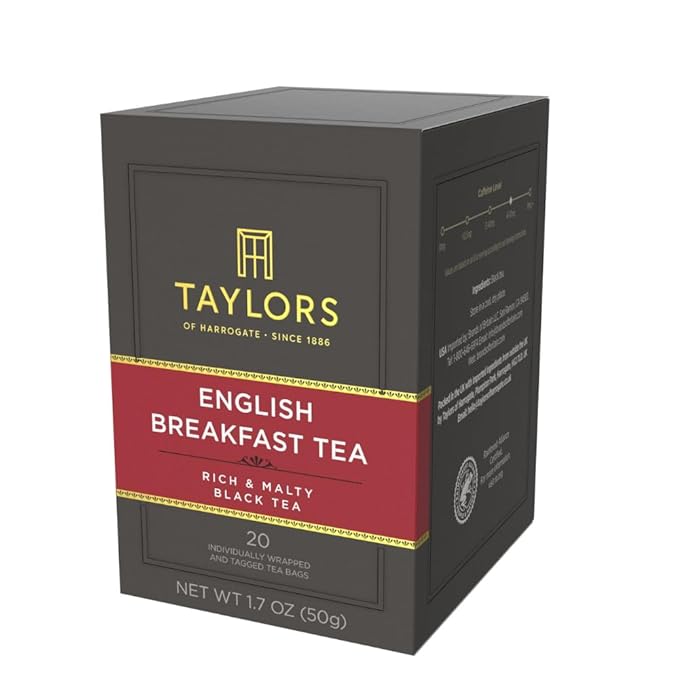 Taylors of Harrogate English Breakfast, Black Tea, Individually Wrapped Bags, 20 Count (Pack of 6), Rich, Bright & Malty, Caffeinated, Enjoy Hot or Iced, 120 Teabags - Bloomnest