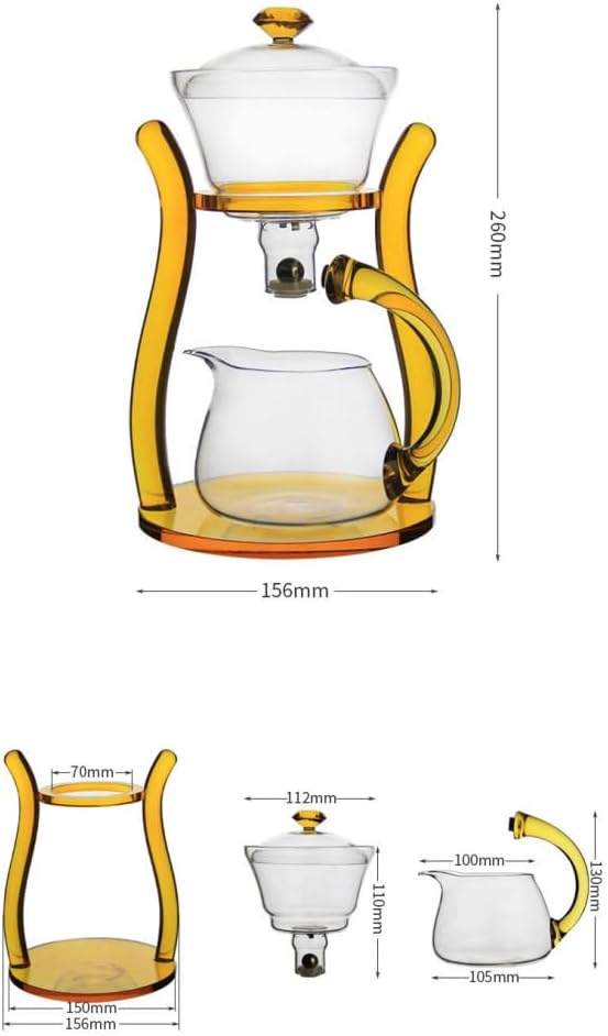Mozeo Lazy Kungfu Teapot Glass Semi-automatic Tea Maker Suction Automatic Water Brewing Teapot Office Flower Glass Tea Set (Yellow with cups)