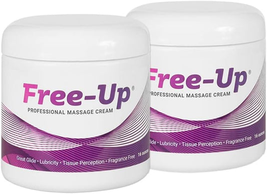 Free-Up-Professional Massage Cream, Fragrance-Free, Great Glide, Lubricity, Tissue Perception, Perfect for Physical Therapy, Massage Versatile, Non-Greasy, 16 Oz Jar, 2 Pack