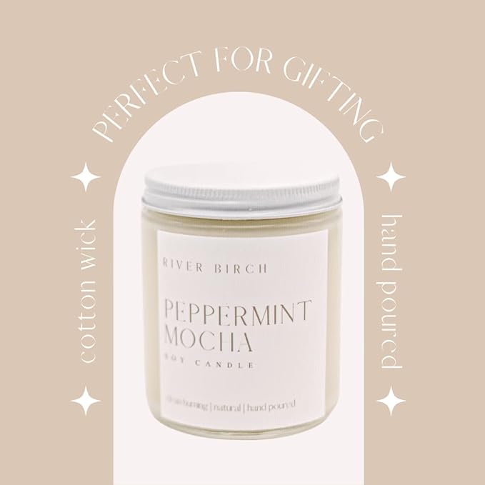 River Birch Candles Peppermint Mocha Scented Candle | Premium, All-Natural, Non-Toxic, Soy Candles | 8.5oz 40 Hr Burn Time | Cozy Relaxing Gifts for Home - Bloomnest