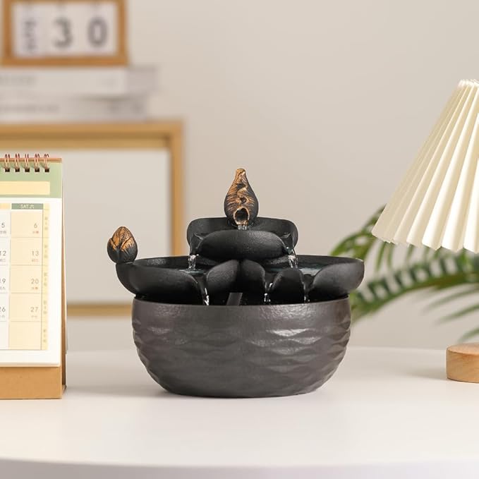 Tabletop Ceramic Fountain Water Feature Home Kitchen Office Decoration Modern Design Style (Black) - Bloomnest