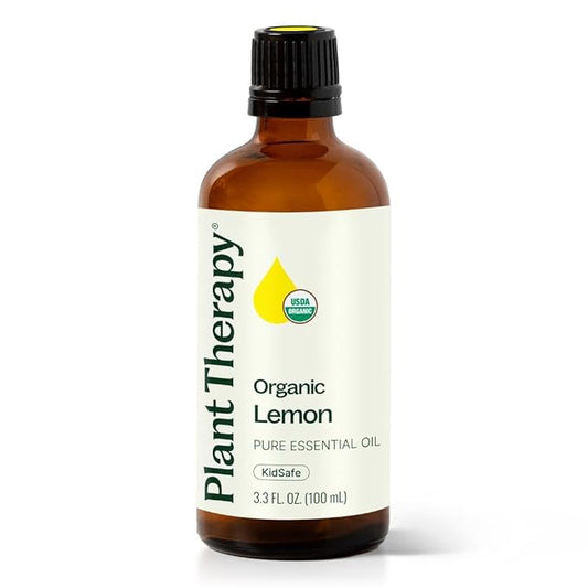 Plant Therapy Organic Lemon Essential Oil 100% Pure, USDA Certified Organic, Undiluted, Natural Aromatherapy, Therapeutic Grade 100 mL (3.3 oz) - Bloomnest