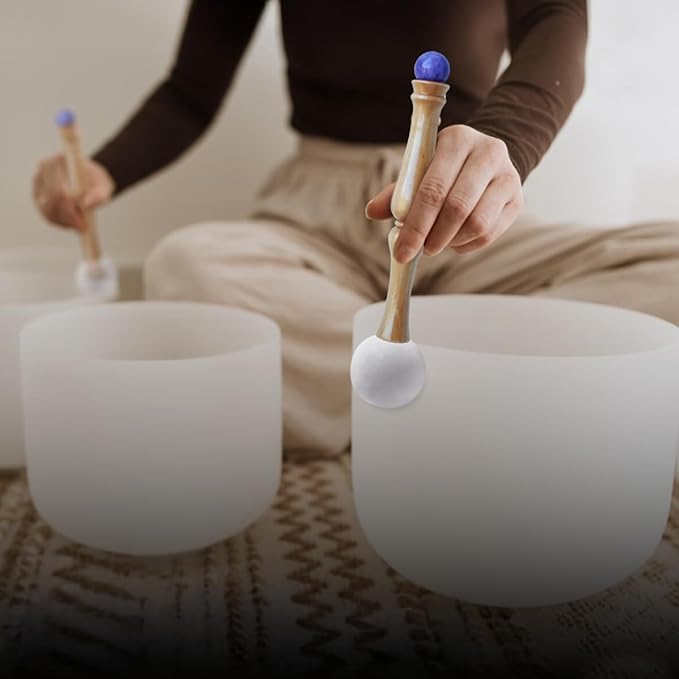 Singing Bowl Mallet,Rubber Mallet Striker with Silicone Head and Wooden Handle and Crystal Sphere for Playing Quartz Crystal Singing Bowls(Purple) - Bloomnest