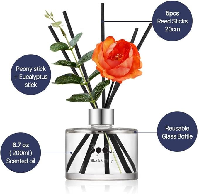 396 st. Peony Flower Reed Diffuser, Peony, 200ml(6.7oz) / Reed Diffuser Sets, Home Fragrance, Scented Oils, Home & Bathroom Décor