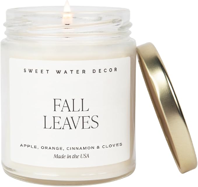 Sweet Water Decor Fall Candle - Calming Candles for Home Scented Soy Wax - Hand Poured Apple, Orange & Cinnamon Scented Candle Decor - Clear Jar Candle 40 Hours Long Lasting Burn for Relaxation - 9oz - Bloomnest