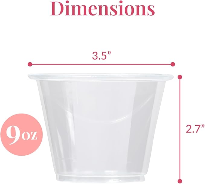 Prestee 200-Pack - 9oz Clear Plastic Cups - Durable Disposable Plastic Wine Glasses for Party, Weddings, and Catering - Small Drinking Glasses for Cocktails and Beverages - Heavy-Duty Fruit Punch Cups - Bloomnest