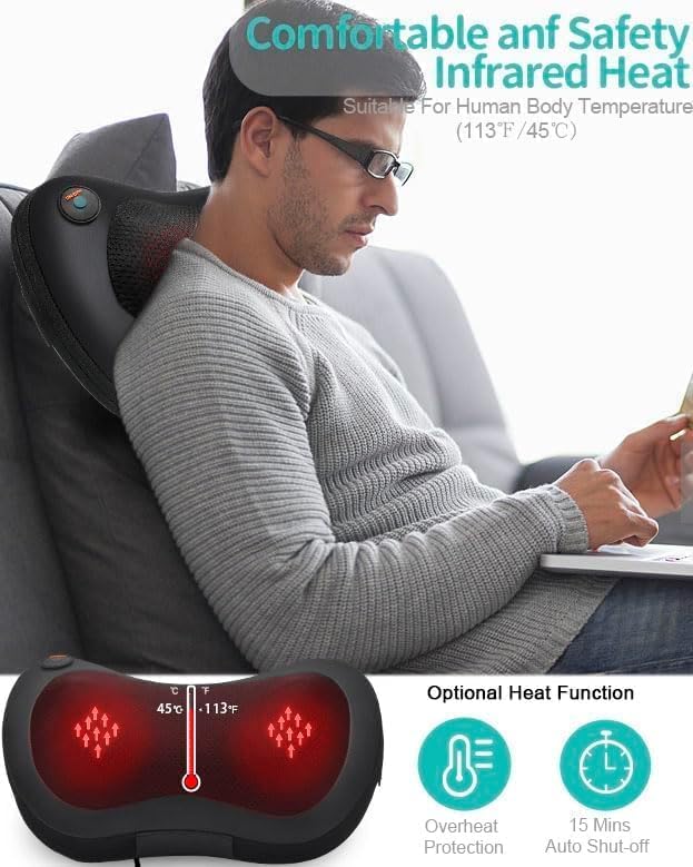 Back Massager with Heat Massagers for Neck - Shiatsu Kneading Massage Pillow for Back, Shoulder, Leg Pain Relief - Body Muscle Pain Relief Use at Home,Car,Office Christmas Gifts for Women/Men - Bloomnest