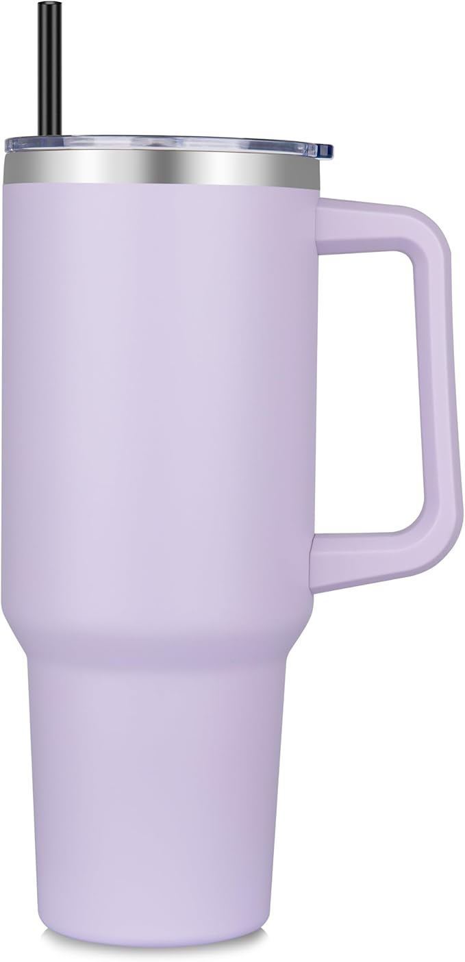 DOMICARE 40 oz Tumbler with Handle and Straw, Stainless Steel Tumbler with Lid and Straw, Reusable Vacuum Insulated Cup, Travel Coffee Mug, Lavender, 1Pack - Bloomnest