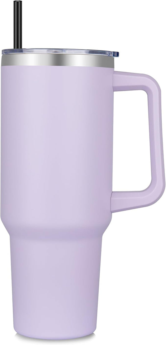 DOMICARE 40 oz Tumbler with Handle and Straw, Stainless Steel Tumbler with Lid and Straw, Reusable Vacuum Insulated Cup, Travel Coffee Mug, Lavender, 1Pack - Bloomnest