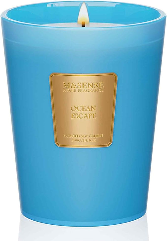 M&SENSE Ocean Escape Scented Natural Soy Wax Candle, 14.1oz 60 Hours Long Lasting Slow Burning Candles for Home Decor, Aromatherapy Candle for Stress Relief - Bloomnest