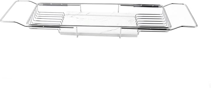 Haofy Expandable Bathtub Tray, Metal Marble Bathtub Caddy Tray, Bathtub Rack Shelf, Bathtub Rack Across Tub for Bathroom (Silver White) - Bloomnest