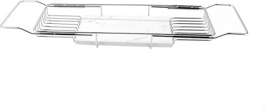 Haofy Expandable Bathtub Tray, Metal Marble Bathtub Caddy Tray, Bathtub Rack Shelf, Bathtub Rack Across Tub for Bathroom (Silver White) - Bloomnest