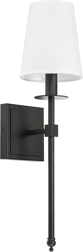 XiNBEi Lighting Black Wall Sconces Set of 2, Classic Sconces Wall Lighting with Flared White Fabric Shade 1 Light Wall Lamps for Bedroom Bedside Corridor & Living Room - Bloomnest