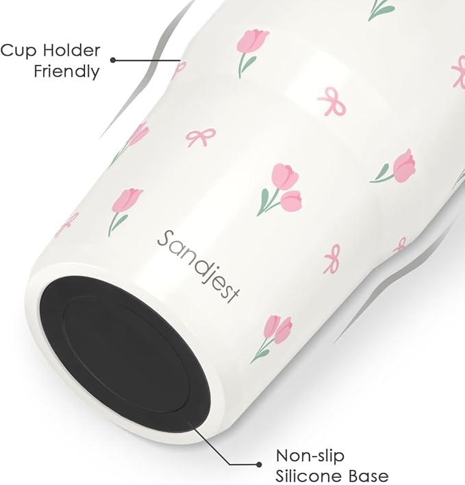 SANDJEST Tulip Stainless Steel Straw Lid Tumbler 30oz with Carry Handle for Women Girls, Insulated Travel Coffee Cup, Gift for Sports Workout Christmas Birthday - Bloomnest