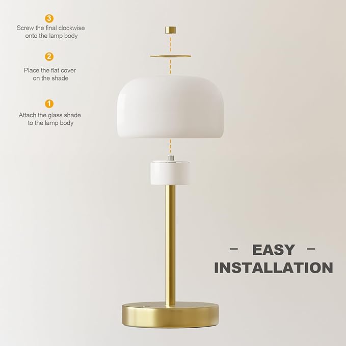 Oneach 9" Cordless Table Lamp, Gold Rechargeable Battery Operated Lamp, 3-Way Stepless Dimming Touch Lamps, Small Glass Bedside Nightstand Light for Bedroom Dining Table Living Room Shelf Decor - Bloomnest