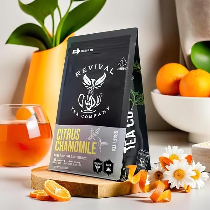 Revival Tea Company Citrus Chamomile Tea - Herbal Tea Blend of Chamomile Flowers and Orange Peel - Caffeine Free - Loose Leaf 3 Ounces - Bloomnest
