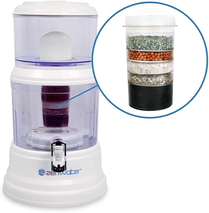 ZENWATER 6-Gallon Countertop Gravity Water Filter System - Portable Alkaline Filtration System - Enjoy Clean and Mineral-Rich Hydration at Home, Office, or Travel - Bloomnest