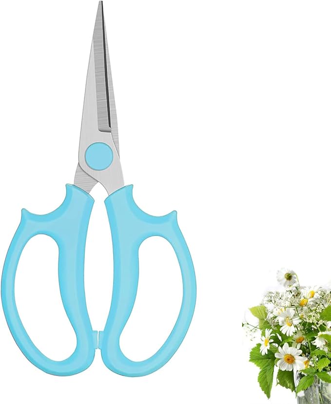 Leize Flower Scissors, Premium Thickened Stainless Steel Floral Shears, Strong Pruner for Flowers, Branches and Leaves (Blue Slender) - Bloomnest