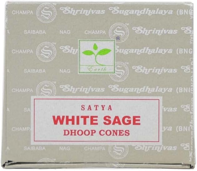 Satya Nag Champa Incense Cones for Meditation and Yoga, 48 Pieces, 4 Packs (Incense Dhoop Cones, White Sage) Giftbrit