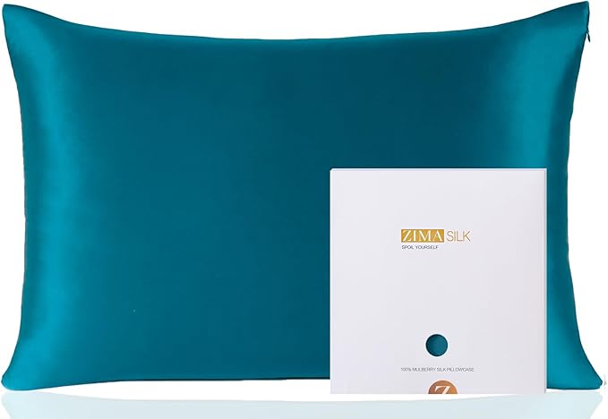 ZIMASILK 100% Pure Mulberry Silk Pillowcase for Hair and Skin Health,Soft and Smooth,Both Sides Premium Grade 6A Silk,600 Thread Count,with Hidden Zipper,1pc (King 20''x36'',Turquoise) - Bloomnest