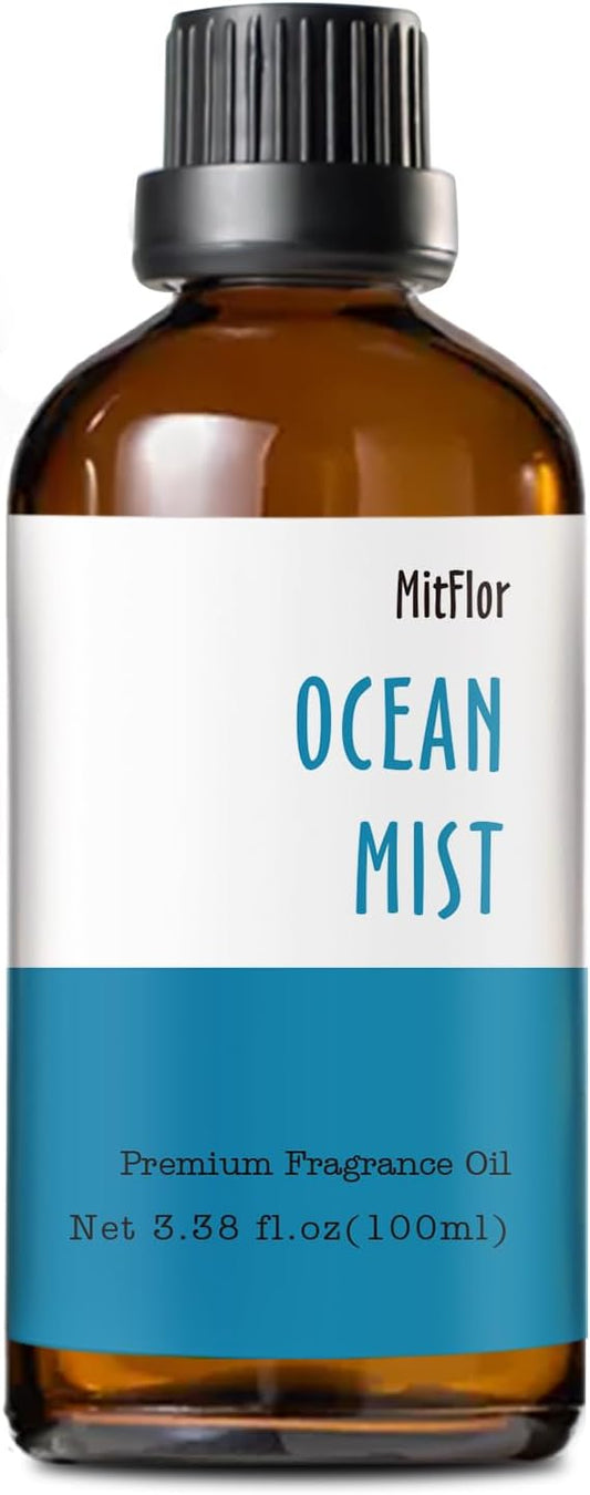 Ocean Mist Fragrance Oil, MitFlor Single Scented Oil, Large Size Premium Grade Fragrance Oil (3.38 OZ/100ML), Perfume, Soap, Candle Making Scent, Fresh Summer Essential Oils for Diffuser MitFlor