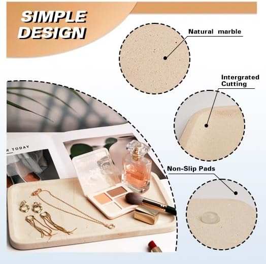 Limetsone Absorbent Vanity Tray for Bathroom Counter-12 X7 Decorative Tray for Perfume, Candles, Stone Jewelry Dish Tray - Bloomnest