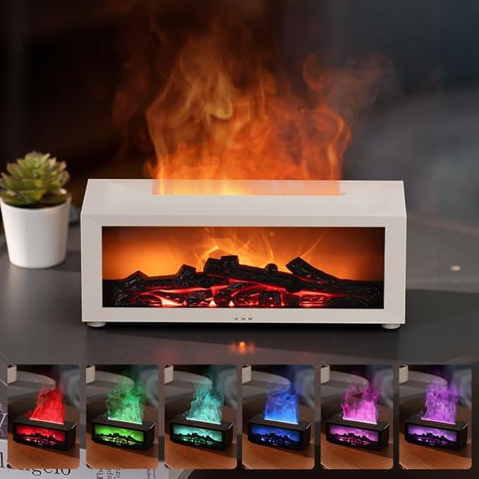 Essential Oil Diffuser, Fireplace Flame Oil Diffuser - Aromatherapy Aroma Humidifier, Upgrade 7 Flame Colors Noiseless 150ml Remote Control - Perfect for Bedroom Home Office (Fireplace Black) - Bloomnest