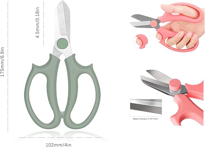 Leize Flower Scissors, Premium Thickened Stainless Steel Floral Shears, Strong Pruner for Flowers, Branches and Leaves (Green Slender 2Pics) - Bloomnest