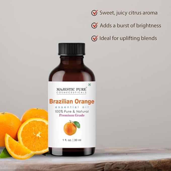 Majestic Pure Brazilian Orange Essential Oil with Glass Dropper - 1 Fl Oz - 100% Pure and Natural Brazilian Orange Oil - Premium Grade Essential Oils for Diffuser, Aromatherapy, Soap and Candle Making - Bloomnest
