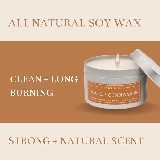 River Birch Candles Maple Cinnamon Scented Candle | Premium, All-Natural, Non-Toxic, Soy Candles | 8 oz. Silver Tin Travel Candle | Cozy Relaxing Gifts for Home - Bloomnest
