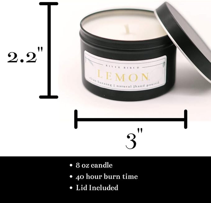 River Birch Candles Lemon Scented Candle | Premium, All-Natural, Non-Toxic, Soy Candles | 8 oz. Black Matte Tin Travel Candle | Cozy Relaxing Gifts for Home - Bloomnest