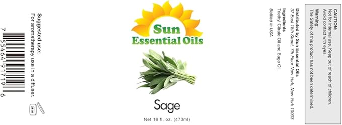 Sun Essential Oils – Sage Essential Oil 16 oz for Diffuser, Skin, Aromatherapy Massage, Humidifier, Herbaceous Scent for Candle, Lotion & Soap Making, Room Fragrance - Bloomnest