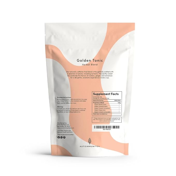 Organic Turmeric Ginger Tea - AIP diet, Whole 30, Paleo friendly, Golden Tonic Herbal Blend - Ayurvedic rooibos herbs, 100% Organic Gluten-Free - Bloomnest