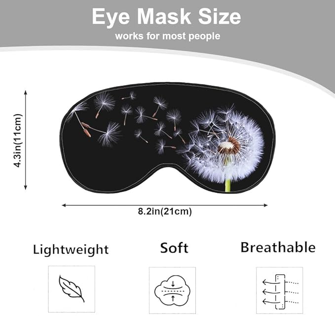 Dandelion Eye Mask Sleeping Mask Fluffy Flowers Plant Black Sleep Masks Silky Soft Eye Cover for Women Men Shading Blindfold for Air Travel Sleeping - Bloomnest