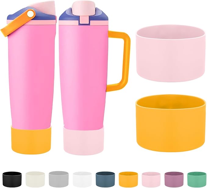 Mity rain 2PCS Protective Silicone Boots for Owala 30oz & 40oz FreeSip Sway Bottles & Tumblers - Accessories for owala, Enhances Stability & Prevents Scratches (Golden Yellow & Pastel Pink) Mityrain
