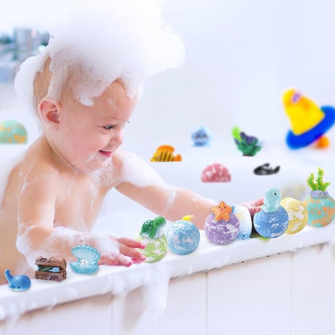 12Pack Ocean Animals Bath Bombs for Kids with Toys Surprised Inside, Organic Natural Bubble Bath Fizzy More Decorations for DIY Fish Tank Birthday Ideal Set for Girls Boys Toddlers - Bloomnest