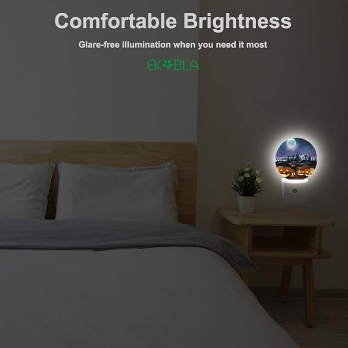 EKOBLA Halloween Pumpkins Night Light Scary Night Moon Ghost Horror Plug-in Nightlights Auto Sensor Energy Efficient Dusk to Dawn LED Home Decor - Bloomnest