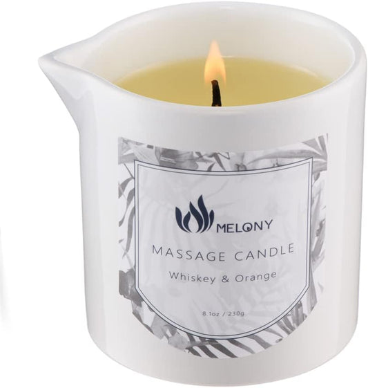 MELONY Massage Candle | Elevate Your Home Spa with Our Luxurious Body Oil Candle | 8.1oz (Whiskey & Orange)