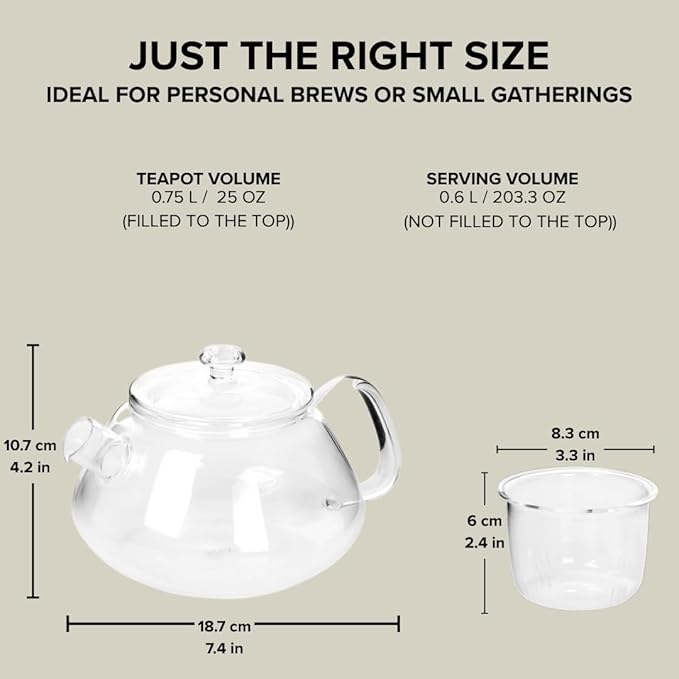 Viva Nicola All Borosilicate Glass Teapot with Tea Included, Lid, with Removable Infuser for Loose Leaf Tea - No Metal Or Plastic for The Perfect Brew, 25oz Tea Maker, Stove Top Safe, No Drip Spout