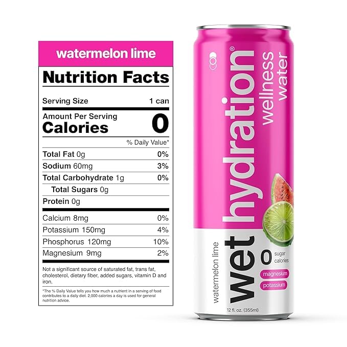 Wet Hydration, Zero Calorie, Functional Wellness Water - 4 Flavors Variety Pack (12 Ounce Cans, Pack of 12) - Flavored Water, Hydration Drink, No Sugar, No Artificial Ingredients, Zero Calories (Packaging May Vary) - Bloomnest