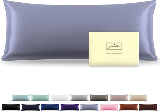 Silk Body Pillowcase Mulberry Silk Pillowcase Body Pillow Cases with Zipper Soft Breathable Smooth Cooling 20x54 inches Body Pillow Pillowcase for Sleep (Grayish Blue,20"X 54",1Pcs) - Bloomnest
