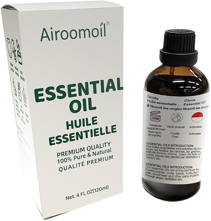 Pure Clove Essential Oil, 100% Natural 4 Fl Oz (120 ml) for Diffusers, Home Fragrance, DIY Candles, Soap, Sprays, Perfect Holiday Gift and Seasonal Aromatherapy Airoomoil