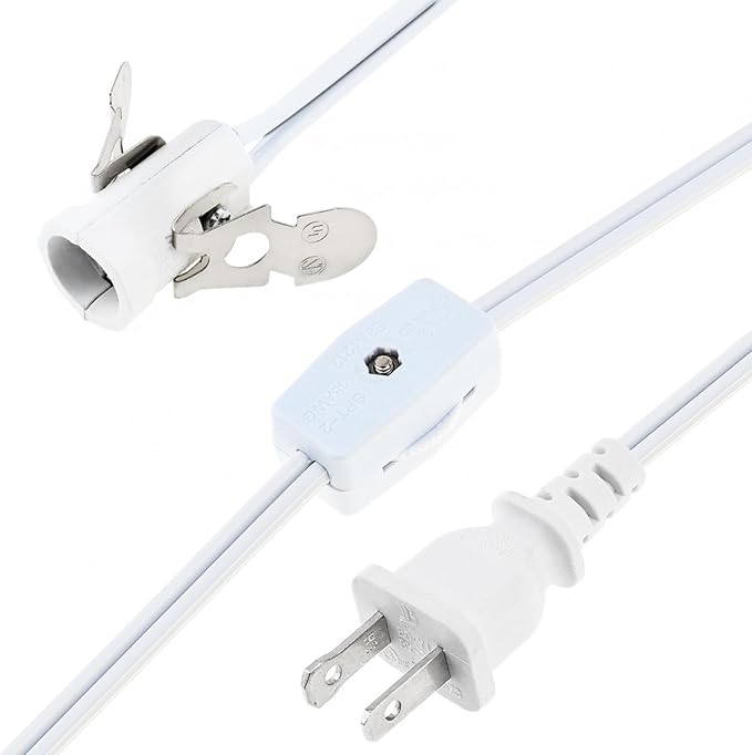 RTNLIT Salt Lamp Cord Replacement, Night Light Cord with E12 Light Bulb Socket Rotary Switch Plug for Christmas Village Accessories, Blow Mold Light Kit, Halloween Pumpkin Lights(White, 4.9 feet)