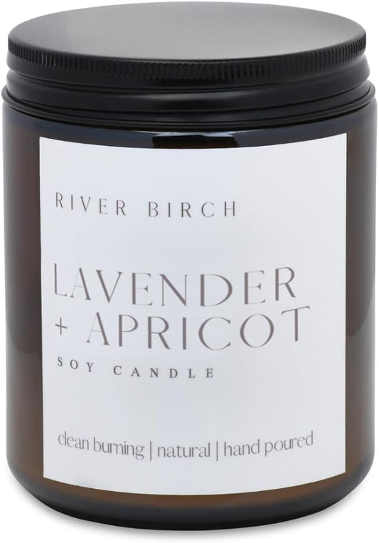 River Birch Candles Lavender + Apricot Scented Candle | Premium, All-Natural, Non-Toxic, Soy Wax, Amber Jar | 8.5oz 40 Hr Burn Time | Cozy Relaxing Gifts for Home - Bloomnest