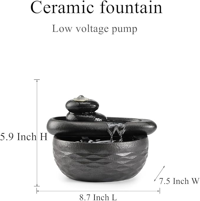 Ceramic Tabletop Desktop Fountain Indoor Home Kitchen Office Decoration (Black) - Bloomnest