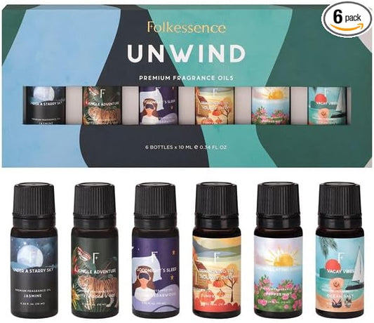 Folkulture Essential Oil for Diffuser for Home | Set of 6 Essential Oils for Candle Making | Fragrance Oils for Gifts for Her - Ocean Salt & Jasmine Oils for Relaxation and Aromatherapy - Bloomnest