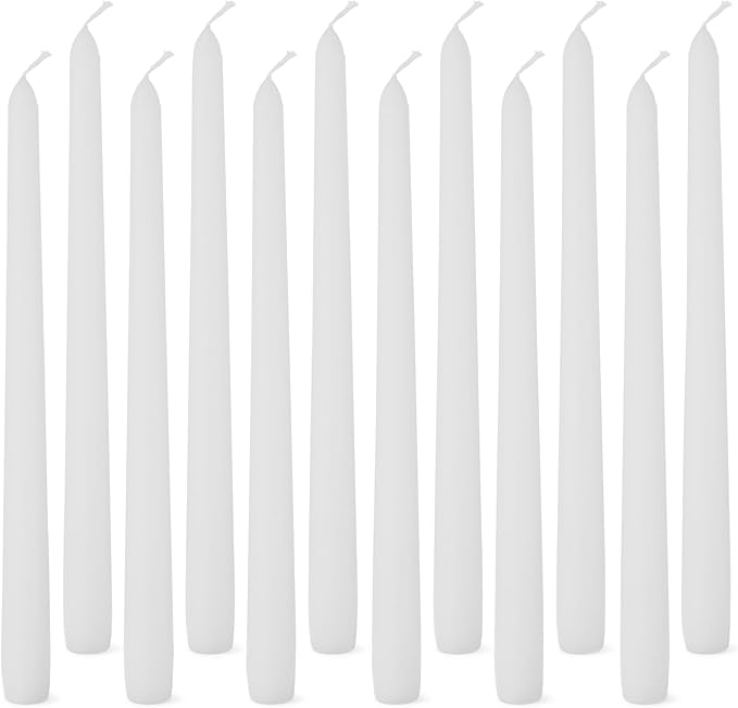 Amazon Basics Taper Candles, Unscented, Long Burning, Paraffin and Palm Wax with Cotton Wicks for Burning 7.5 Hours Time, Large, Pack of 12, Ivory - Bloomnest