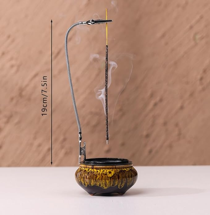 Incense Burner with Calabash Incense Stick Holder - Porcelain Charcoal Censer for Use with Resin Granular Powder Cone or Coil Incense (Fambe Yellow) - Bloomnest